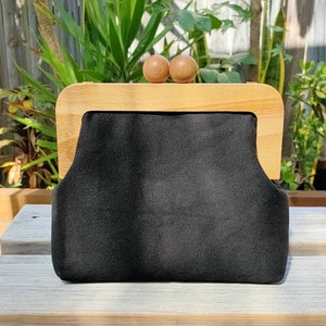 Black Wooden Kisslock Clutch/ Shoulder Bag/Crossbody Bag/Hand Bag