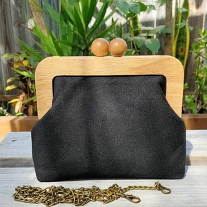 Black Wooden Kisslock Clutch/ Shoulder Bag/Crossbody Bag/Hand Bag Bild 2