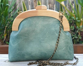 Teal Round Wooden Clutch