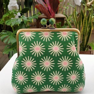 Spring Flowers in Green with Green Metal Kisslock Clutch/Purse