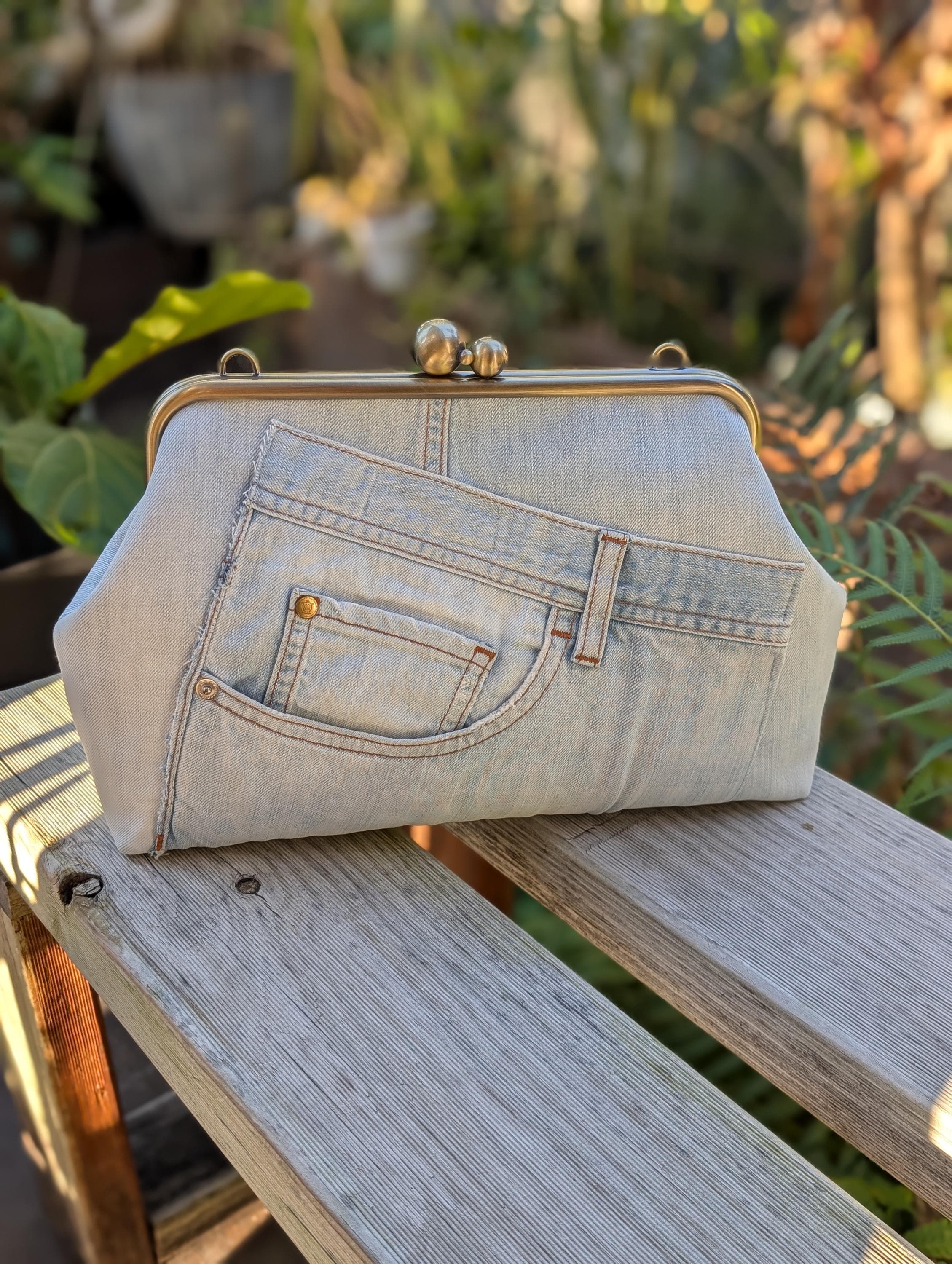 Denim Oversize Kisslock Purse - Etsy