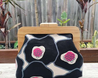 Abstract Pink Black and White Retro Wooden Square Clutch/ Shoulder Bag/ Crossbody Bag/Hand Bag/ Japanese fabric