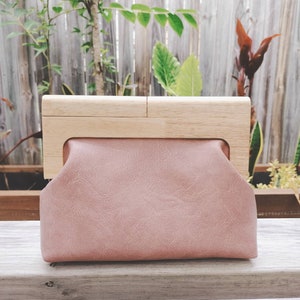 Dusty Pink Faux Leather Petite Wooden Clutch