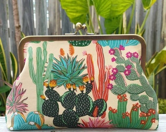 Cactus Kisslock Clutch/Hand Bag/Shoulder Bag/Crossbody Bag