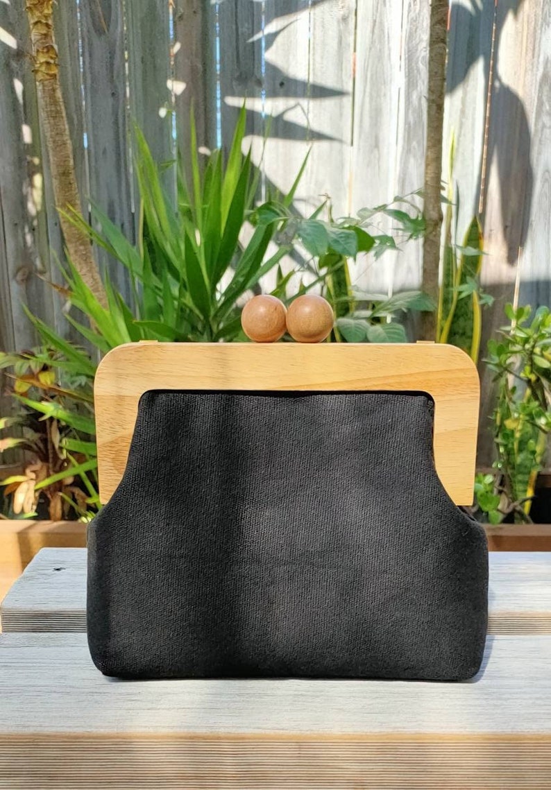 Black Wooden Kisslock Clutch/ Shoulder Bag/Crossbody Bag/Hand Bag Bild 1