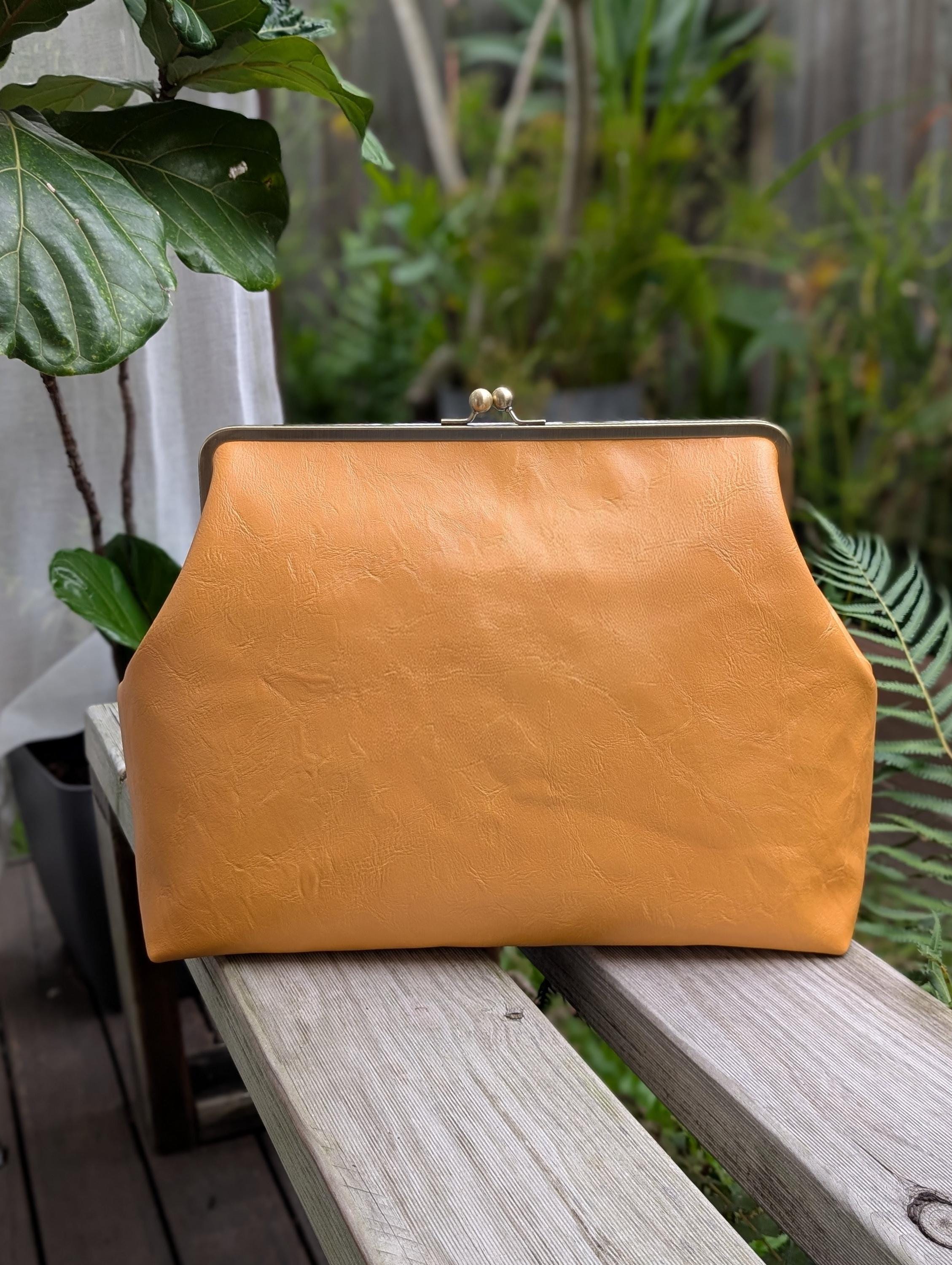 Oversized Yellow Kisslock Bag- XXL Yellow Faux Leather Clutch, 12