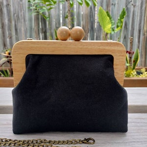 Black Wooden Kisslock Clutch/ Shoulder Bag/Crossbody Bag/Hand Bag Bild 8