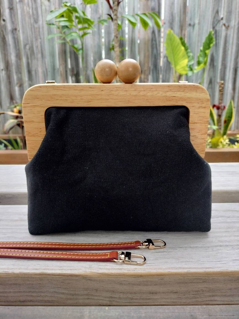 Black Wooden Kisslock Clutch/ Shoulder Bag/Crossbody Bag/Hand Bag Bild 9