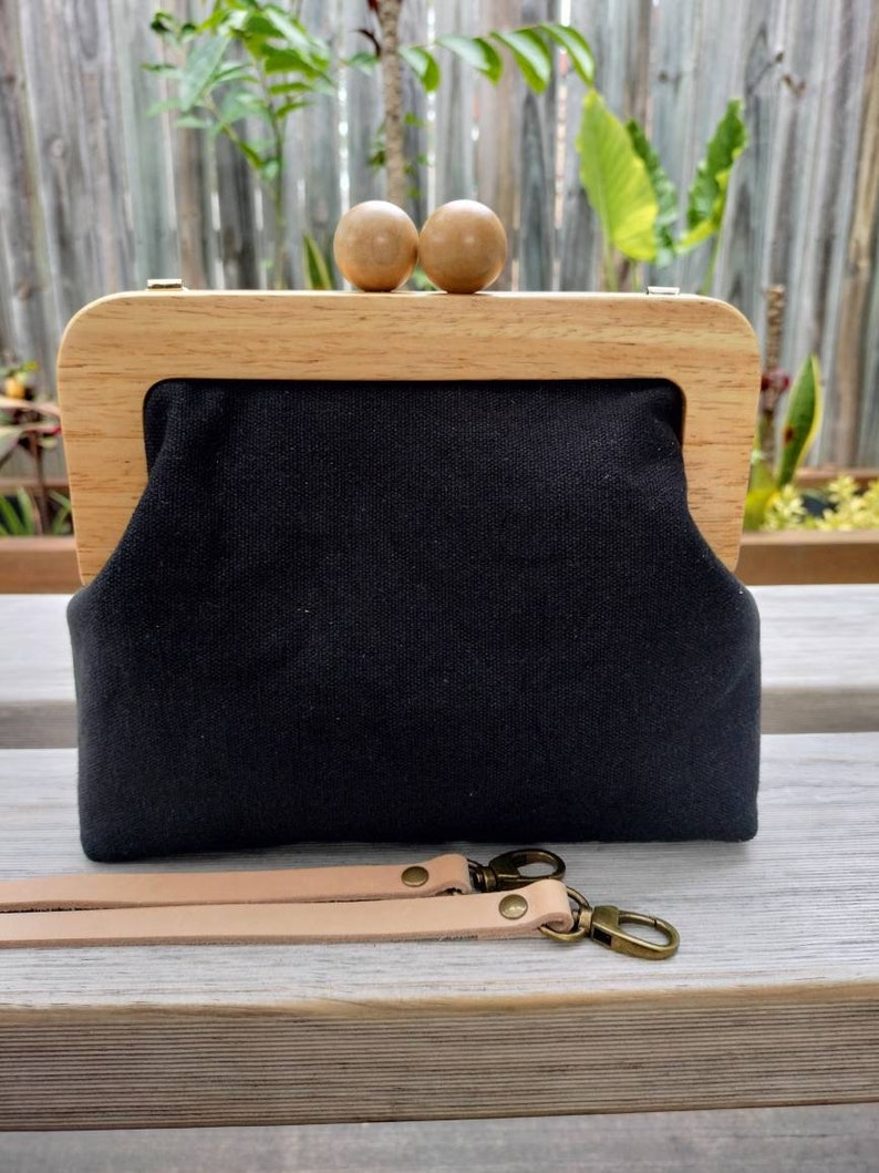 Black Wooden Kisslock Clutch/ Shoulder Bag/Crossbody Bag/Hand Bag Bild 10