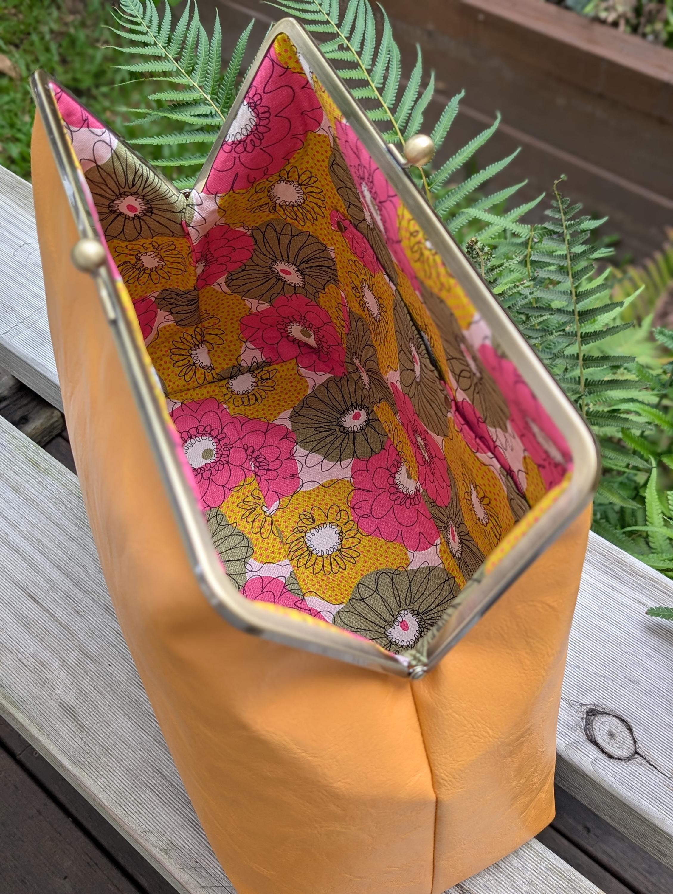 Oversized Yellow Kisslock Bag- XXL Yellow Faux Leather Clutch, 12