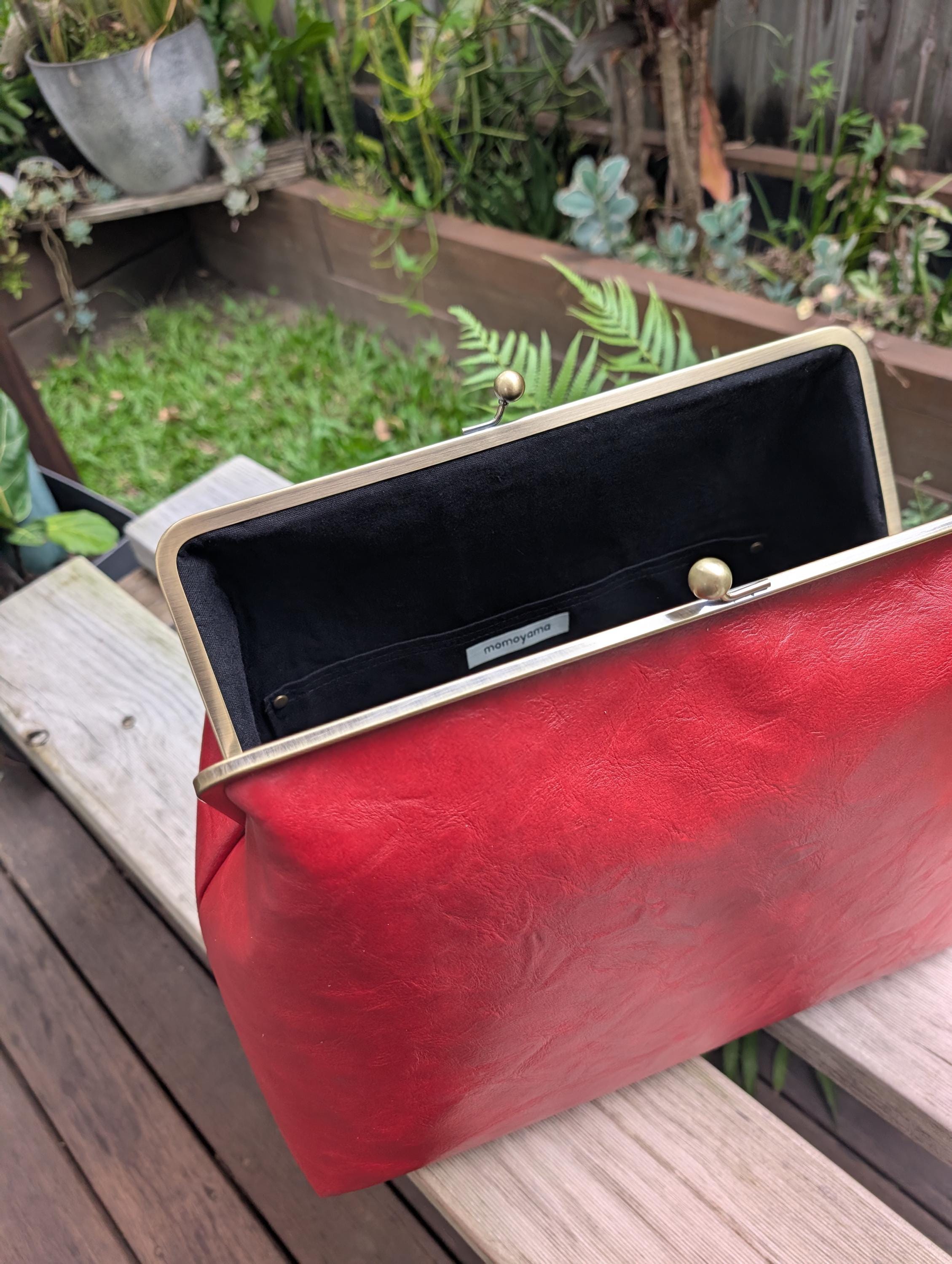 Oversized Vivid Red Kisslock Bag- XXL Vivid Red Faux Leather