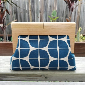 Blue Geometric /Japanese Fabric/ Large Wooden Clutch