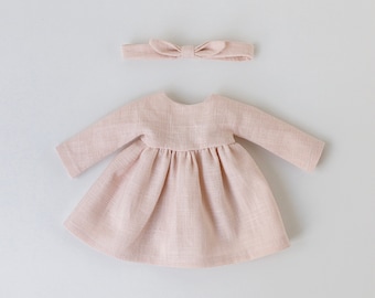 Doll clothes PDF sewing pattern for dress and headband, DIY project with step-by-step instructions