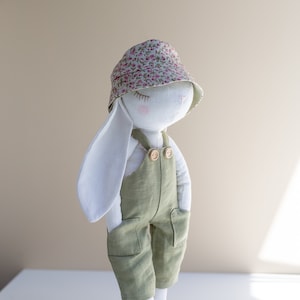 JOY bunny doll with dungarees and hat, PDF sewing pattern