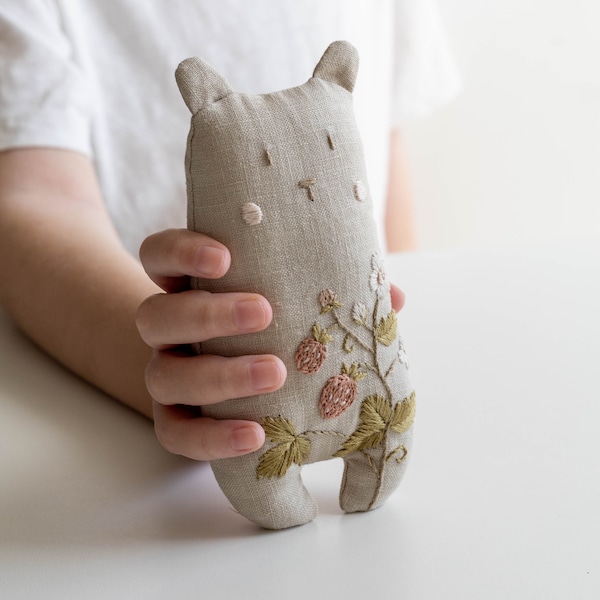 DOBI bear, Stuffed animal with embroidery, PDF sewing pattern
