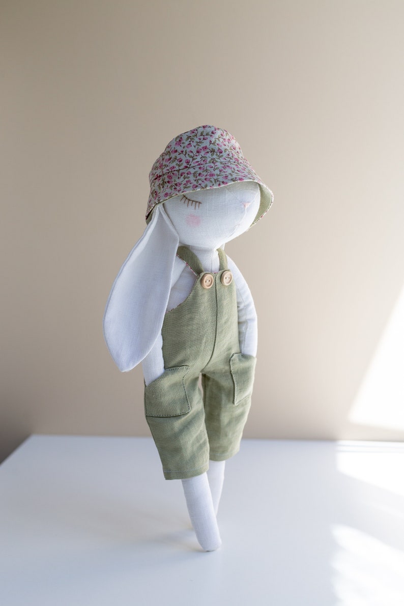 JOY bunny doll with dungarees and hat, PDF sewing pattern image 1