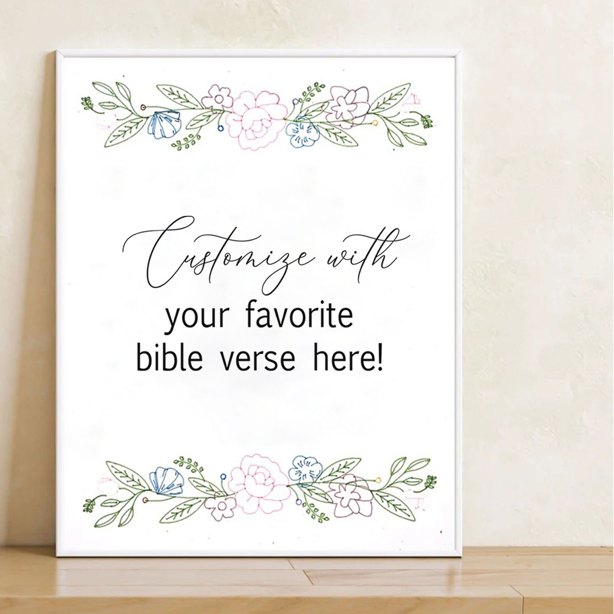 Custom Bible Verse pen print, Colorful floral design, Favorite Scripture wall art, Christian home decor, gift for her, 8x10 print, Spring