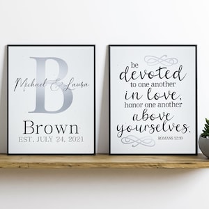 Custom Wedding Bible Verse Prints, Personalized Established ,Romans 12:10, Biblical Art, Scripture Wall Decor, Christian Gift, 8x10 wall art