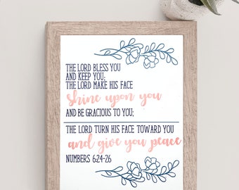 The Blessing,Numbers 6:24-26, floral design Bible Verse Vinyl Print, Biblical Home Decor, Scripture Wall Art, Christian Gift, Religious 8x10