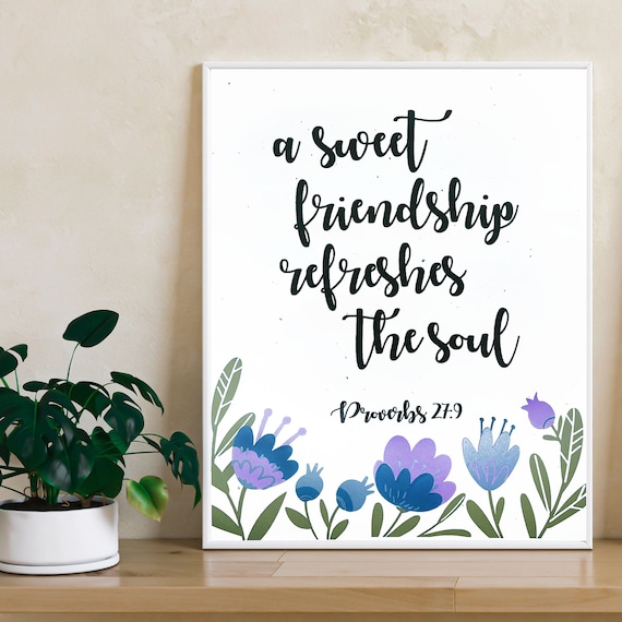 A Sweet Friendship Medium Gift Bag in White and Blue with Tissue Paper -  Proverbs 27:9