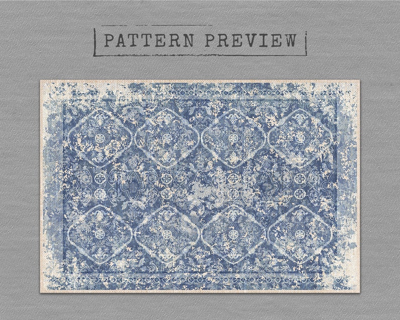 Stylish Ornamental Vinyl Floor Mat Blue Vinyl Rug Gray Etsy