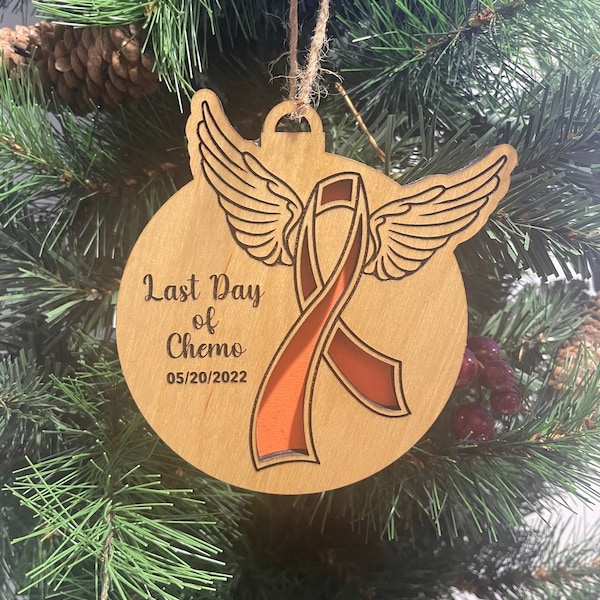 Personalized Last Day of Chemo Ornament, Cancer Survivor Ornament, Custom Made with Date and Greeting on the Back, Any Color Ribbon