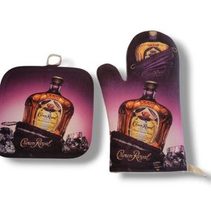 Crown Royal Themed Custom Oven Mitt and Pot Holder Set