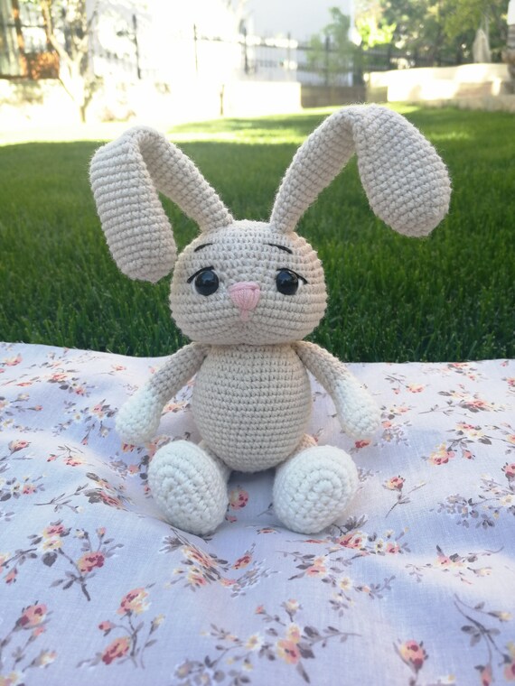 Crochet Cute Long Ear Bunny Toy with Fancy White Dress and Heart Details Toy Set 3pc main image 1
