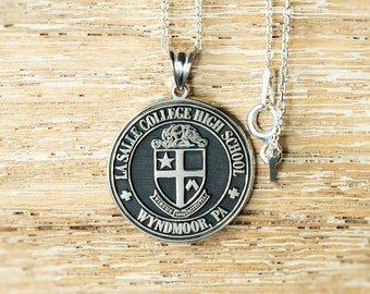 Personalized Sterling Silver Necklace Engraved with College or High School Logo, Custom Pendant Unique Graduation Gift for Her and Him