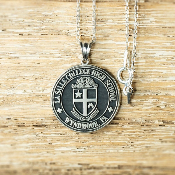 Personalized Sterling Silver Necklace Engraved with College or High School Logo, Custom Pendant Unique Graduation Gift for Her and Him