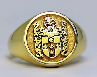 Custom Engraved Signet Ring Sterling Silver Personalized Family Crest 24K Gold Vintage