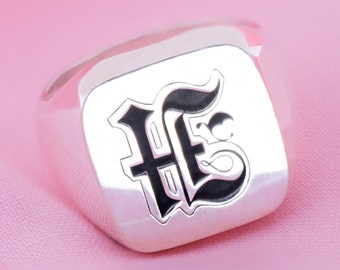Cresta familiar y anillo inicial para sello de cera Regalo del padre Regalo único y grueso, personalizado para hombres Pinky Ring regalo para él