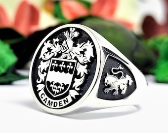 Family Crest Ring , Personalized Coat of Arms Ring , Heraldic Custom Jewelry Ring, Mens gift, Mushroom Ring