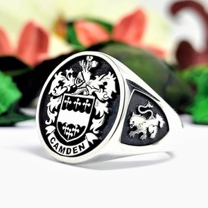 Family Crest Ring , Personalized Coat of Arms Ring , Heraldic Custom Jewelry Ring, Mens gift, Mushroom Ring