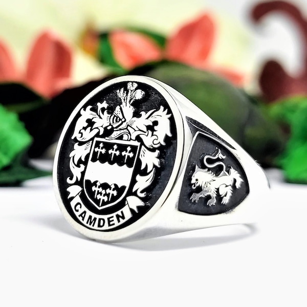 Family Crest Ring , Personalized Coat of Arms Ring , Heraldic Custom Jewelry Ring, Mens gift, Mushroom Ring