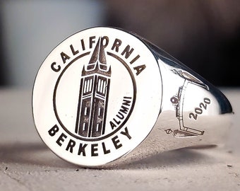Personalized College Class Ring, 14K Gold School Ring, Family Crest Coat of Arms Ring, Best Gift For Her