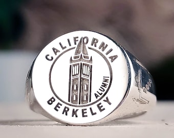 Personalized College Class Ring in Gold, Family Crest Sterling Silver Ring Best Gift For Her