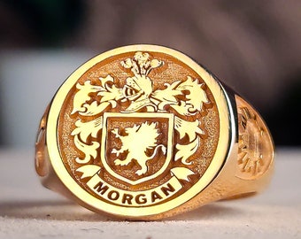 Familie Crest Ring, Wapen ring voor gepersonaliseerde sieraden, gepersonaliseerde gouden zegel ring aangepast gegraveerd