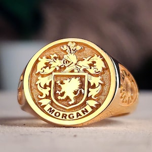 Family Crest Ring, Coat of Arms Ring for Personalized Jewelry, Personalized Gold Signet Ring Custom Engraved image 1