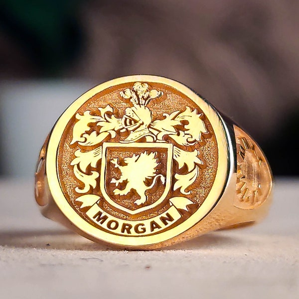 Family Crest Ring, Coat of Arms Ring for Personalized Jewelry, Personalized Gold Signet Ring Custom Engraved