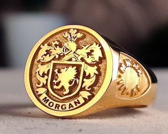 Anello di stemma di famiglia- Anello di stemma di famiglia per gioielli personalizzati- Anello personalizzato in oro e sigillo