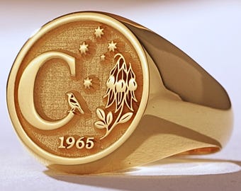 Custom Silver Signet Ring for Women, Family Crest Ring and Coat of Arms, Signet Pinky Ring Anniversary Groomsmen Christmas Gift for Her