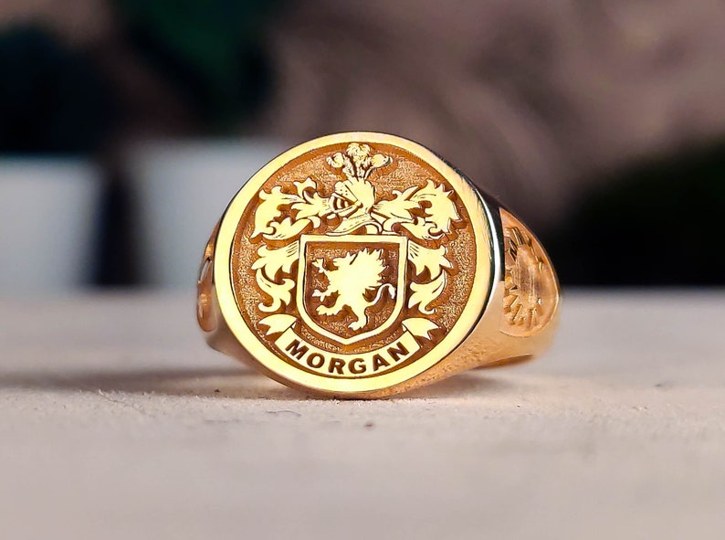 Family Crest Ring, Coat of Arms Ring for Personalized Jewelry, Personalized Gold Signet Ring Custom Engraved image 1