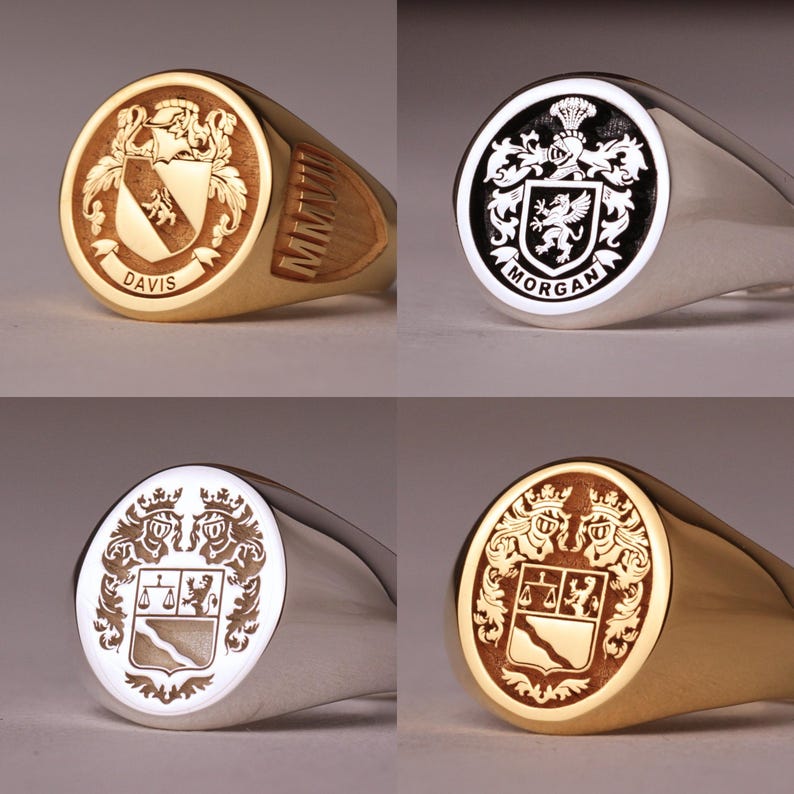 Custom Engraved Family Crest Ring Gold Filled And Silver Signet Coat custom-engraved-family-crest-ring-gold-filled-and-silver-signet-coat