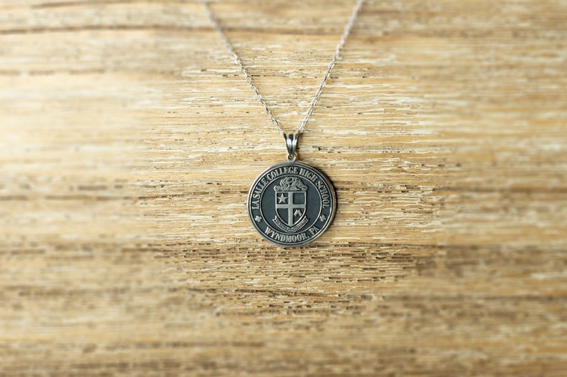 Personalized Sterling Silver Necklace Engraved with College or High School Logo, Custom Pendant Unique Graduation Gift for Her and Him image 2