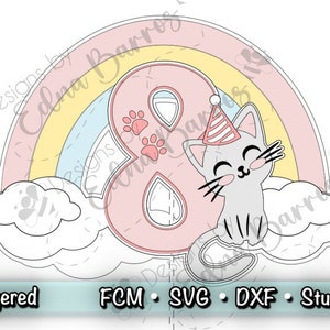 Chat pour gâteau SVG | sur le thème des chats - Enfants - Anniversaire - Fête - Célébration | Fichiers de découpe : SVG - DXF - fichier ScanNcut - Silhouette Studio