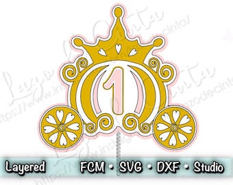 プリンセス ケーキ トッパー SVG | プリンセス ケーキ トッパー カット ファイル | プリンセス キャリッジ ケーキ トッパー SVG | プリンセス パーティー SVG | プリンセス テーマ SVG