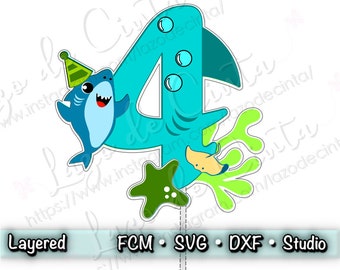 Shark Cake Topper SVG | Sea Themed -  Kids - Birthday - Party - Celebration | Cut Files in: SVG - DXF - ScanNcut File - Silhouette Studio