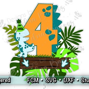 Adorno para tarta de dinosaurio T-Rex SVG / Adorno para tarta de dinosaurio DXF / Adorno para fiesta de dinosaurio Cricut / Pastel de fiesta de dinosaurios / Archivo Scanncut / Dinosaurio SVG