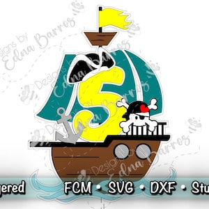 Topper de pastel pirata SVG / Pastel de barco pirata Topper SVG / Decoración de pastel de fiesta de cumpleaños pirata Svg / Tema pirata Svg / Scanncut / Cricut